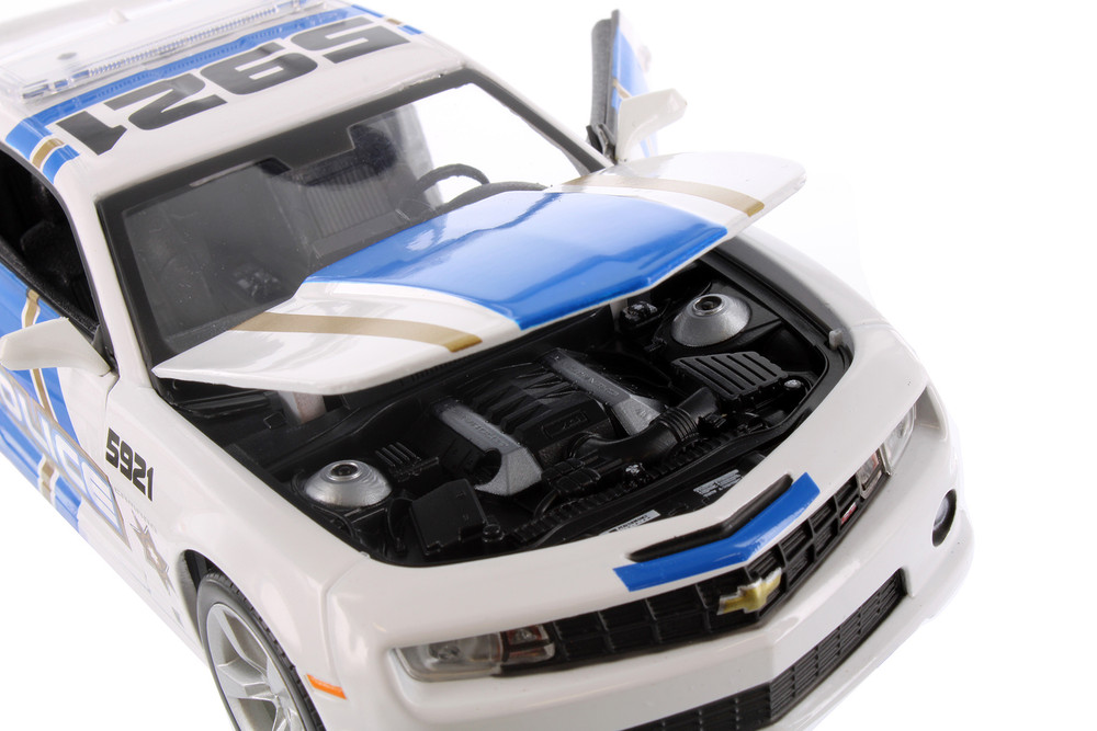 2010 Chevy Camaro SS RS Police, White w/Blue Stripes - Showcasts 38208WT - 1/24 Scale Diecast Model Toy Car