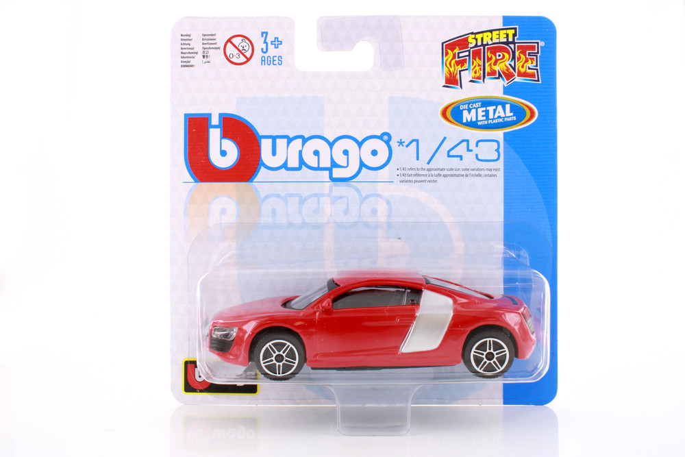Audi R8, Red - Bburago 18-30001 - 1/43 Scale Diecast Model Toy Car