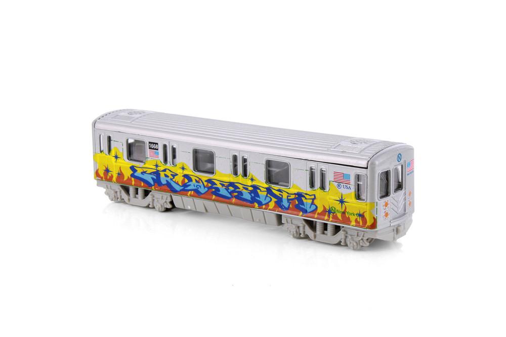 Metro Subway NYC N Line Train w/Graffiti, Silver - Showcasts 55934 - 7" Scale Diecast Model Toy Train