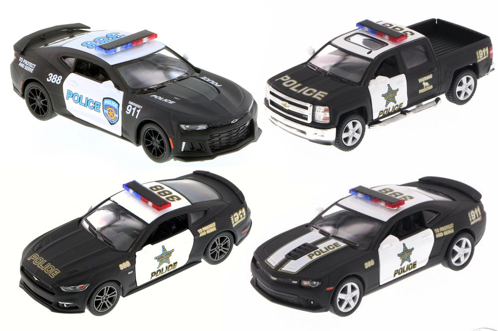 Police Car 4-Pack, Black - Kinsmart - 1/38 Scale Diecast Model Toy Car