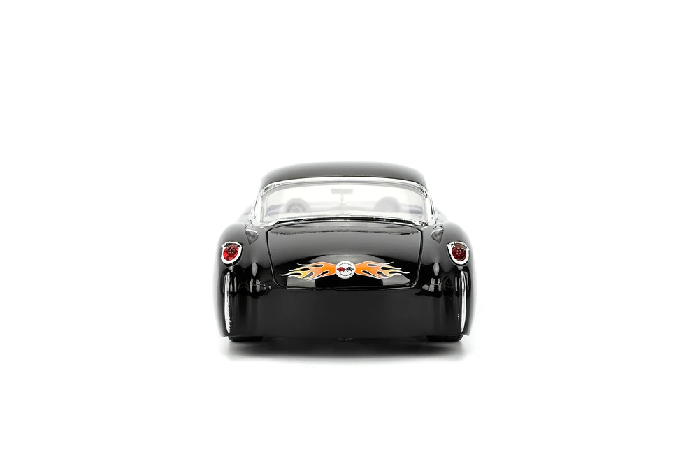 1957 Chevy Corvette Hardtop, Black w/Flames - Jada Toys 36300 - 1/24 Scale Diecast Model Toy Car