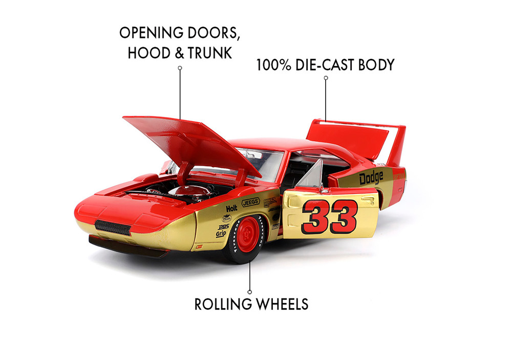 1969 Dodge Charger Daytona #33, Red/Gold - Jada Toys 36297 - 1/24