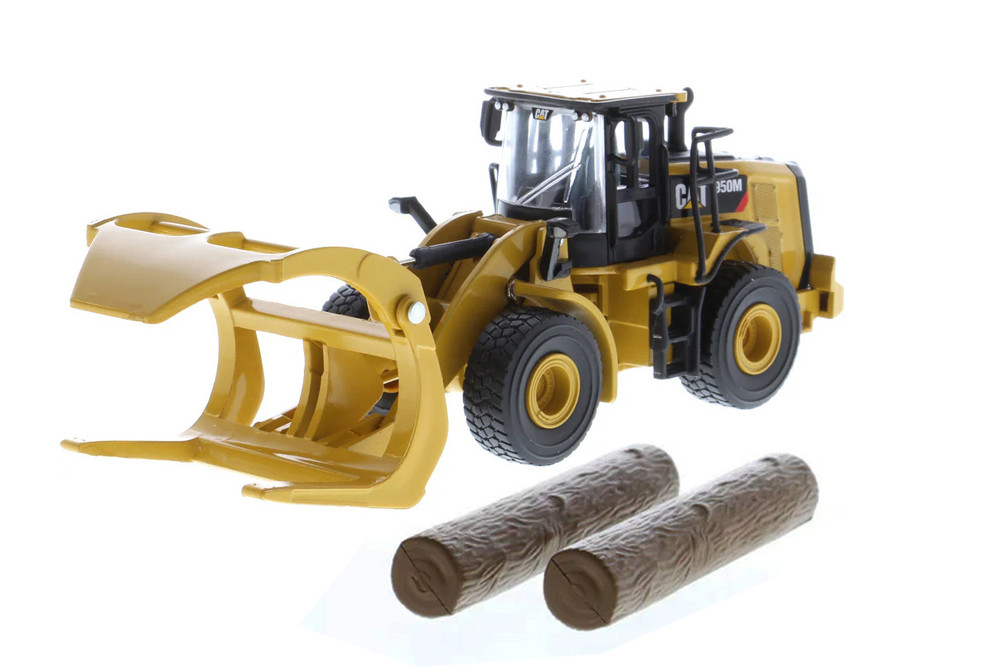Caterpillar 950M Wheel Loader w/2 Log Poles, Yellow - Diecast Masters 85635 - 1/64 Scale Diecast Model Toy Car