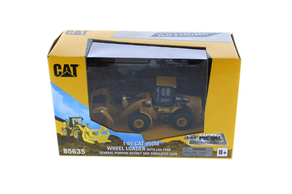 Caterpillar 950M Wheel Loader w/2 Log Poles, Yellow - Diecast Masters 85635 - 1/64 Scale Diecast Model Toy Car