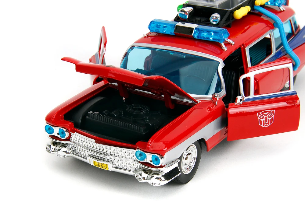 Ecto-1 1959 Cadillac Ambulance Transformers Mash-Up, Ghostbuster - Jada Toys 35466 - 1/24 Scale Diecast Model Toy Car