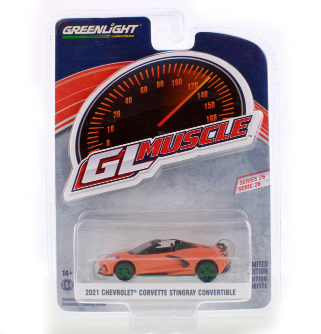 GREEN MACHINE 2021 Chevy Corvette Stingray Convertible, Orange Greenlight 13310F - 1/64 scale Diecast Car