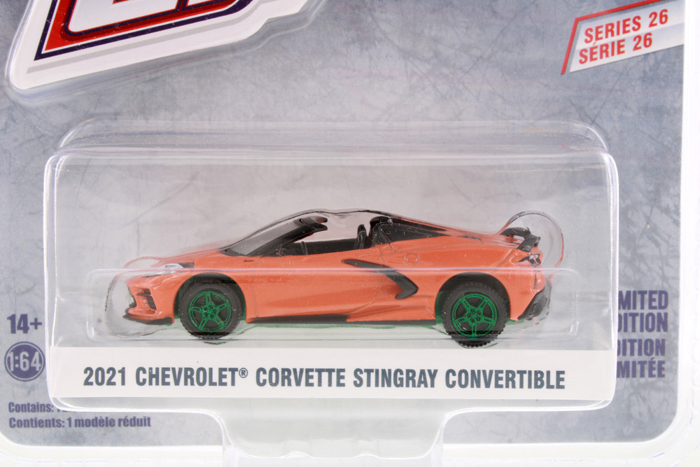 GREEN MACHINE 2021 Chevy Corvette Stingray Convertible, Orange Greenlight 13310F - 1/64 scale Diecast Car