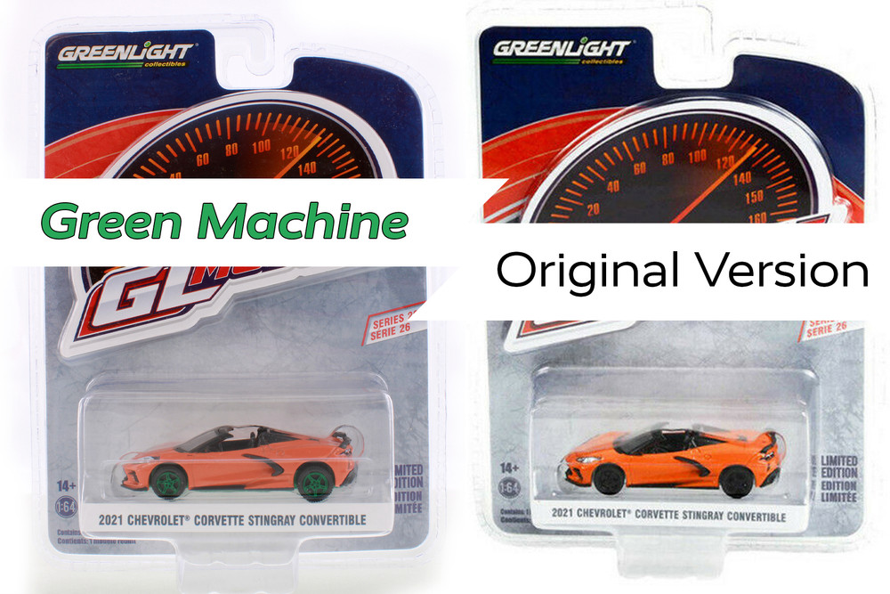 GREEN MACHINE 2021 Chevy Corvette Stingray Convertible, Orange Greenlight 13310F - 1/64 scale Diecast Car