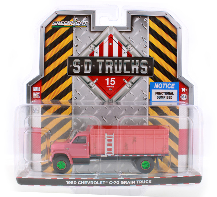 GREEN MACHINE 1980 Chevy C-70 Grain Truck (Weathered), Red - Greenlight 45150A - 1/64 scale Diecast Car