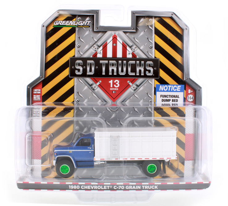 GREEN MACHINE 1980 Chevy C-70 Grain Truck, Blue Metallic and White - Greenlight 45130A - 1/64 scale Diecast Car