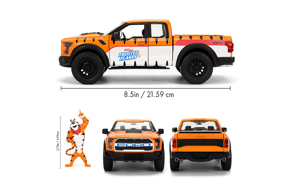 2017 Ford F-150 Raptor Pickup w/Tony the Tiger Figure, Orange/White - Jada Toys 35470 - 1/24 Scale Diecast Model Toy Car
