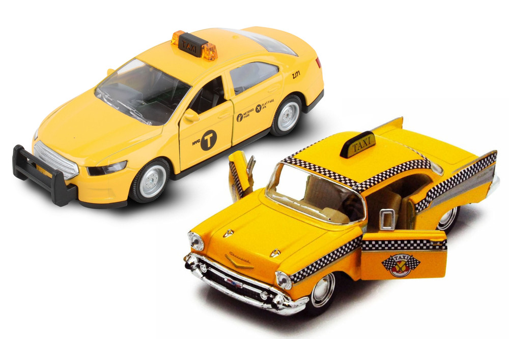 NYC Taxi Cab Sedan/Bel Air 2-Pack, Yellow - - 1/37 Scale Diecast