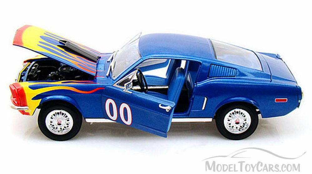 1968 The Dukes of Hazzard Cooter's Ford Mustang Hard Top, Blue w/ Flames - Tomy Johnny Lightning 21957 - 1/18 scale Diecast Model Toy Cars