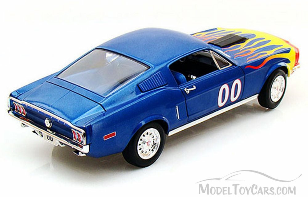 1968 The Dukes of Hazzard Cooter's Ford Mustang Hard Top, Blue w/ Flames - Tomy Johnny Lightning 21957 - 1/18 scale Diecast Model Toy Cars