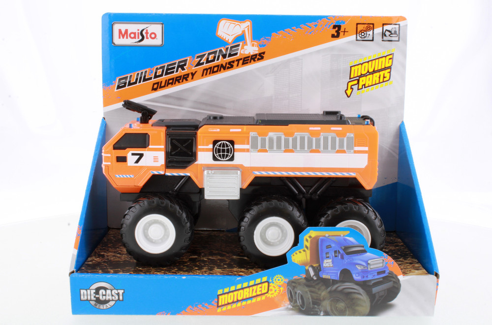 Builder Zone Quarry Monsters Crash Tender Truck Motorized 6-Wheeler, Orange - Maisto 21194 - 7.75" Scale Diecast Model Toy Car