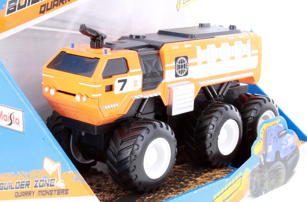 Builder Zone Quarry Monsters Crash Tender Truck Motorized 6-Wheeler, Orange - Maisto 21194 - 7.75" Scale Diecast Model Toy Car