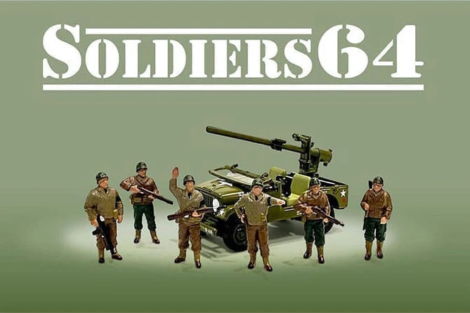 Soldiers 64 Figure 6 pc. Set, Green - American Diorama AD-76502MJ - 1/64 Scale Figurine - Diorama Accessory