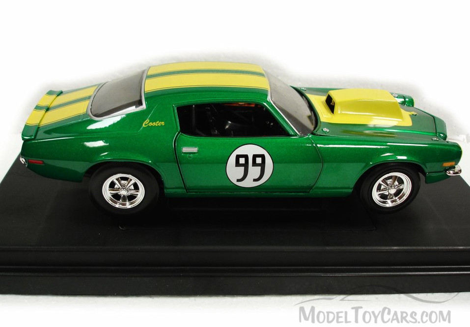 1970 The Dukes of Hazzard Cooter's 1970 Chevy Camaro Hard Top #99, Green w/  Stripes - Tomy Johnny Lightning 21958 - 1/18 scale Diecast Model Toy Cars