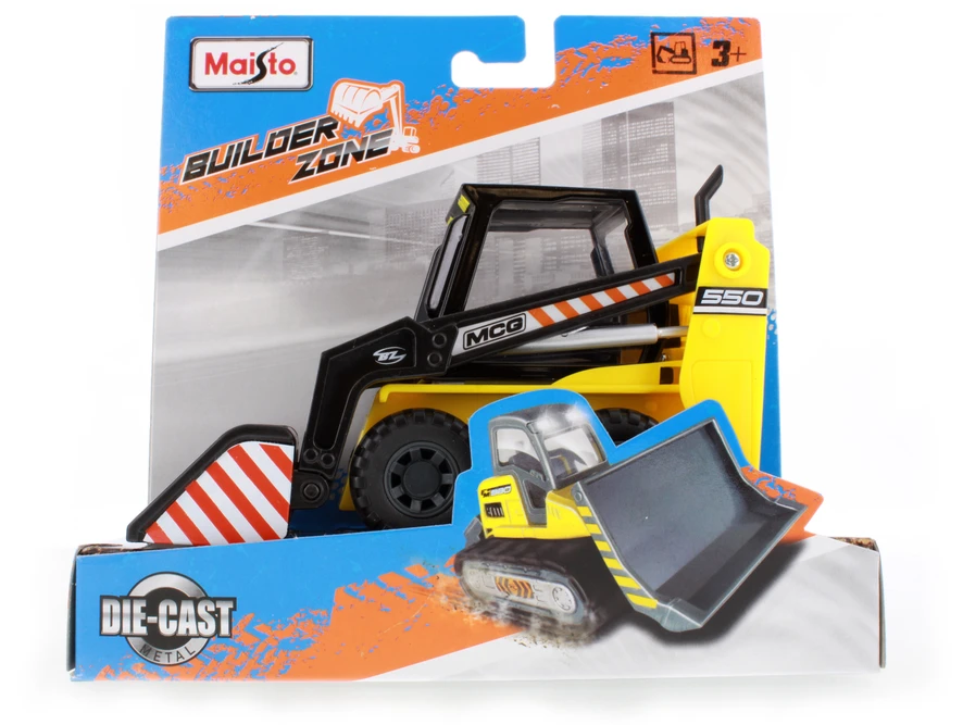 Builder Zone Street Skid Loader, Yellow - Maisto 25203 - 5" Scale Diecast Model Toy Car
