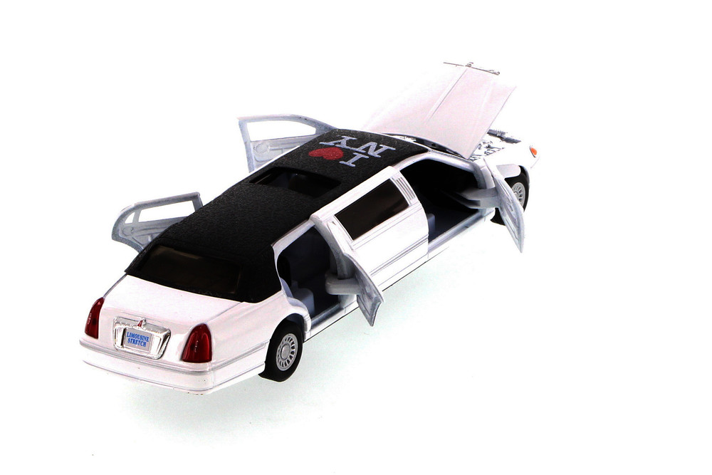 Box of 6 I Love New York 1999 Lincoln Town Car Stretch Limousine, White - Showcasts 7001DW-LNY - 1/38 Scale Diecast Model Toy Cars