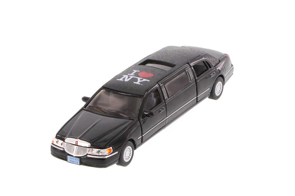 Box of 6 I Love New York 1999 Lincoln Town Car Stretch Limousine, Black - Showcasts 7001DK-LNY - 1/38 Scale Diecast Model Toy Cars