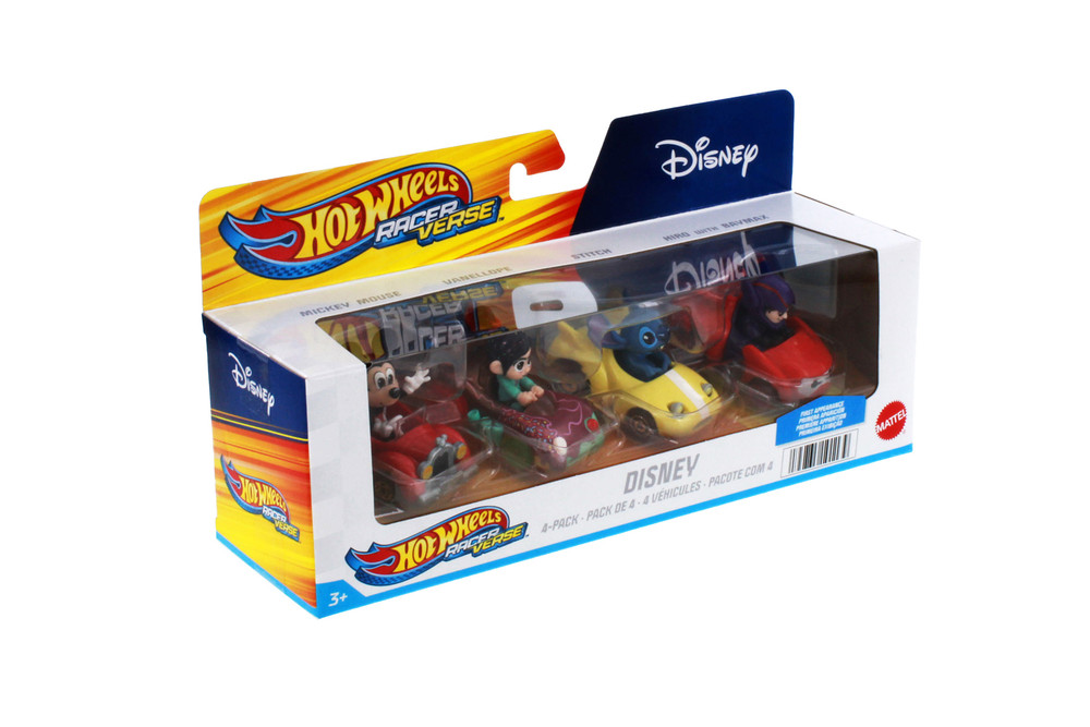 Racer Verse Disney 4-Pack Character Car Assortment - Mattel Hot Wheels HKD319564 - 2.25" Scale Diecast Model Toy Cars