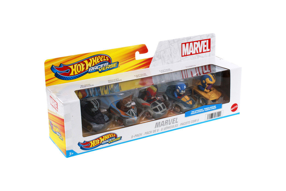 Racer Verse Marvel 5-Pack Character Car Assortment - Mattel Hot Wheels HPN409564 - 2.25" Scale Diecast Model Toy Cars