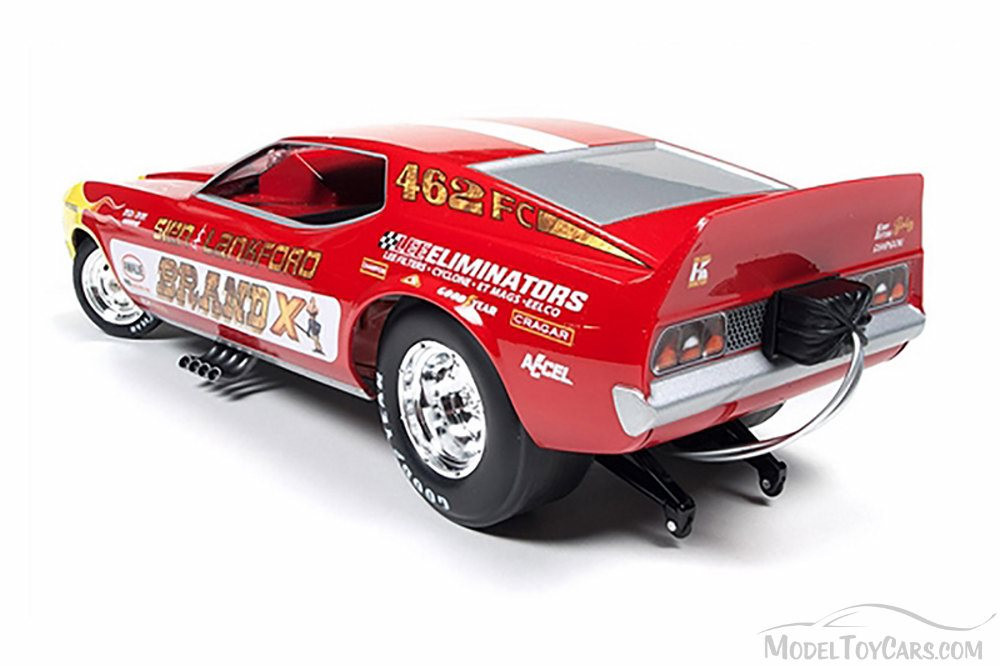 1973 Ford Mustang NHRA BRAND X Funny Car, Red with Yellow Flames - Auto World AW1167 - 1/18 Scale Diecast Model Toy Car