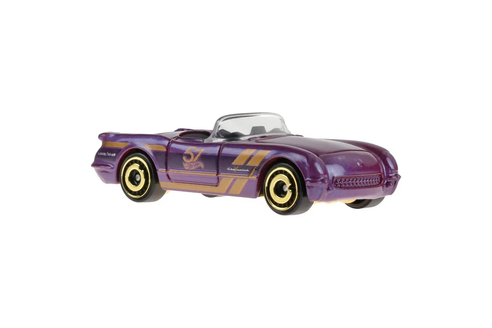 1955 Chevy Corvette, Purple/Gold - Mattel Hot Wheels HDH54956G - 3" Scale Diecast Model Toy Car