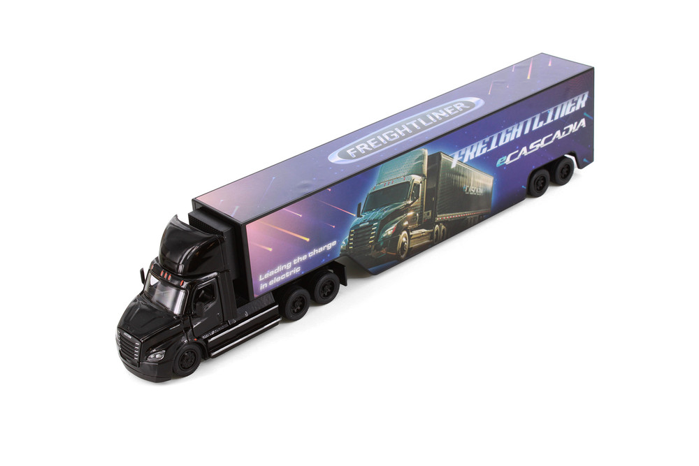 Box of 4 Freightliner eCascadia with Container, Assortment - Kinsmart 1303D - 1/60 Scale Diecast Model Toy Cars