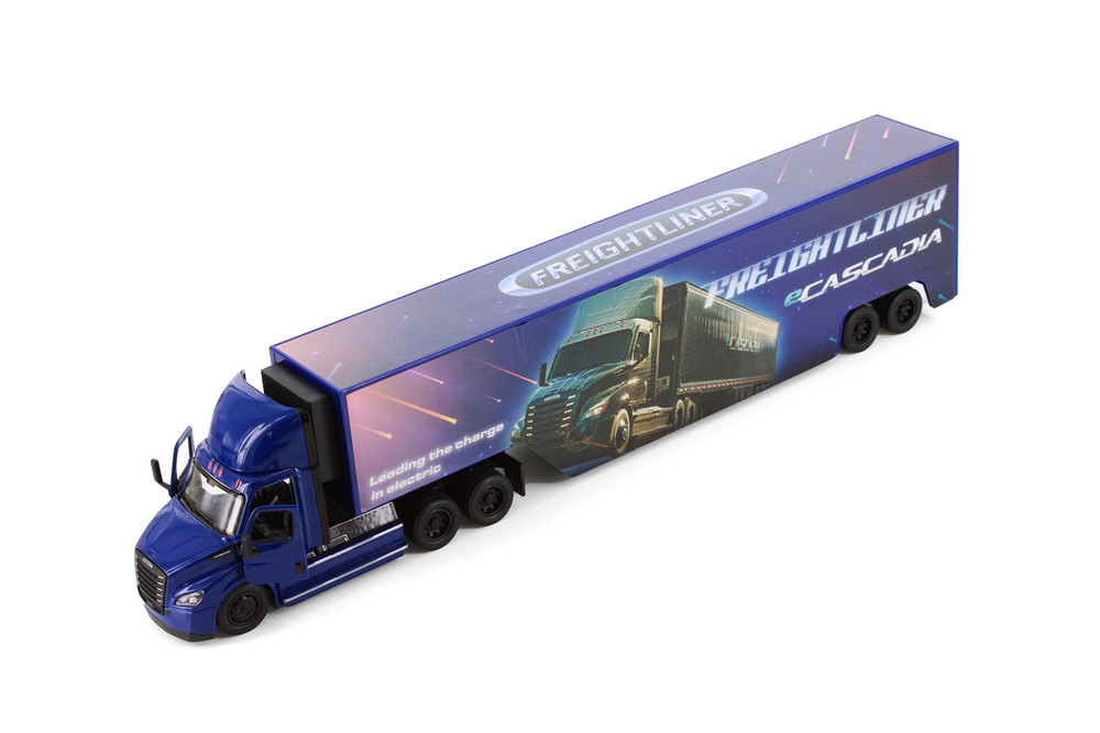 Box of 4 Freightliner eCascadia with Container, Assortment - Kinsmart 1303D - 1/60 Scale Diecast Model Toy Cars