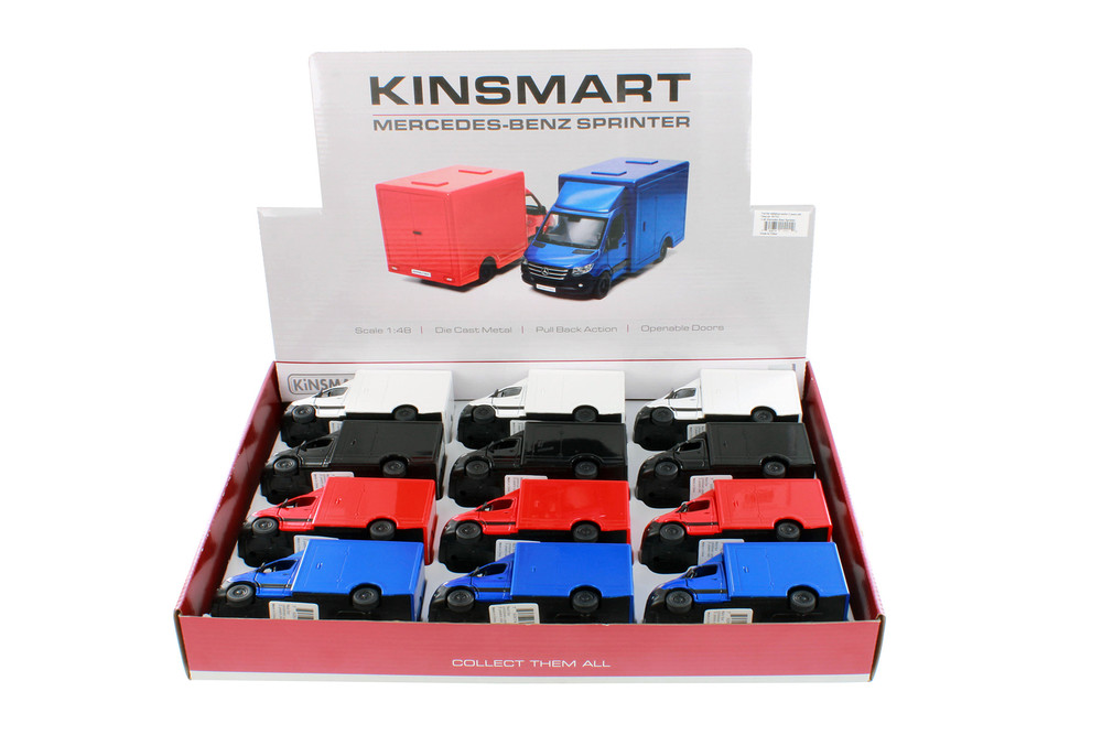 Box of 12 Mercedes-Benz Sprinter Box Truck, Assortment - Kinsmart 5471D - 1/48 Scale Diecast Model Toy Cars