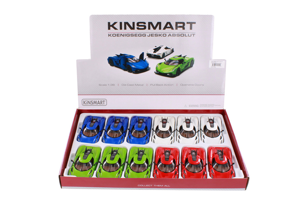 Box of 12 Koenigsegg Jesko Absolut, Assortment - Kinsmart 5473D - 1/36 Scale Diecast Model Toy Cars