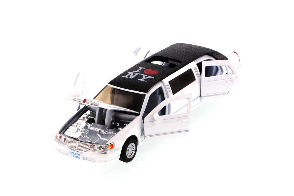 I Love New York 1999 Lincoln Town Car Stretch Limousine, White - Showcasts 7001DW-LNY - 1/38 Scale Diecast Model Toy Car