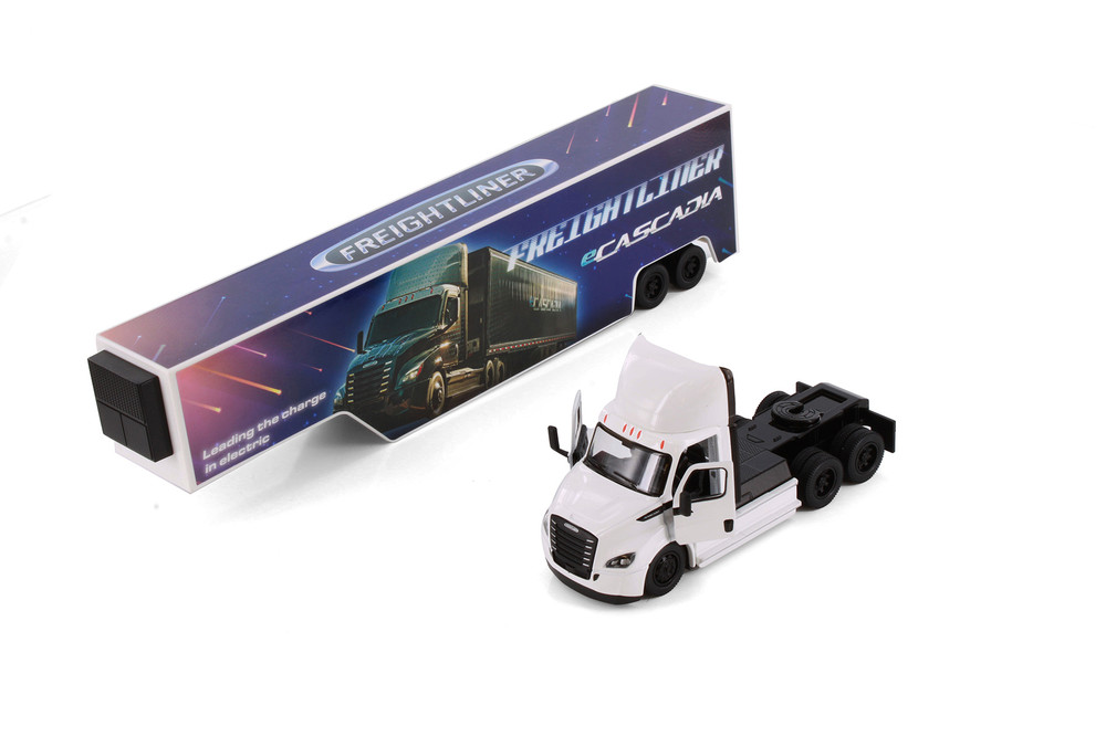 Freightliner eCascadia with Container, White - Kinsmart 1303D - 1/60 Scale Diecast Model Toy Car