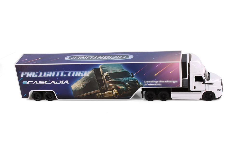 Freightliner eCascadia with Container, White - Kinsmart 1303D - 1/60 Scale Diecast Model Toy Car