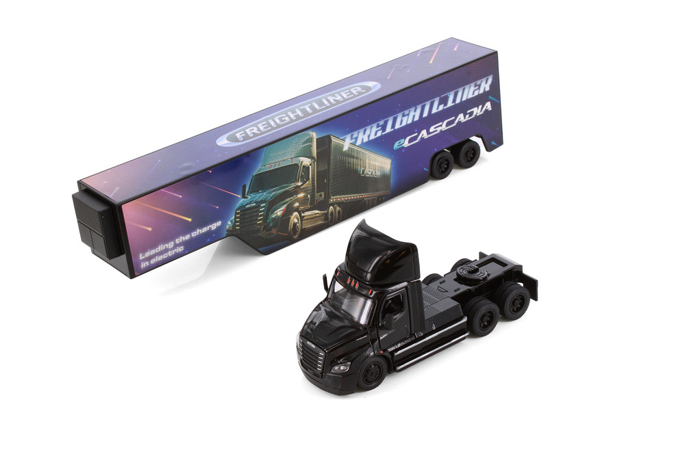 Freightliner eCascadia with Container, Black - Kinsmart 1303D - 1/60 Scale Diecast Model Toy Car