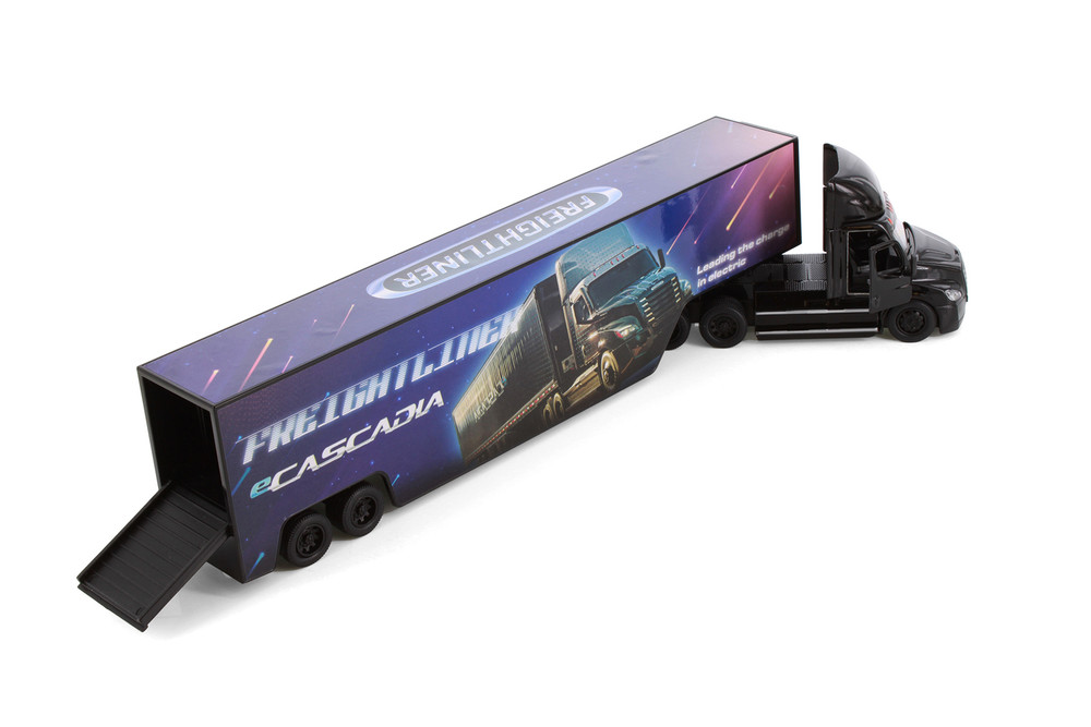 Freightliner eCascadia with Container, Black - Kinsmart 1303D - 1/60 Scale Diecast Model Toy Car