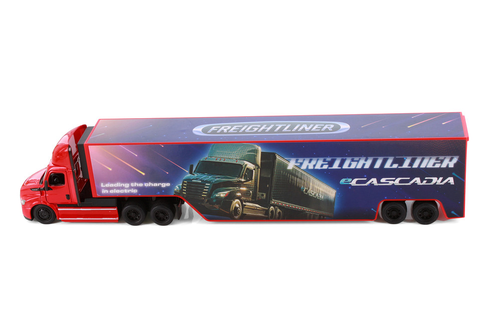 Freightliner eCascadia with Container, Red - Kinsmart 1303D - 1/60 Scale Diecast Model Toy Car