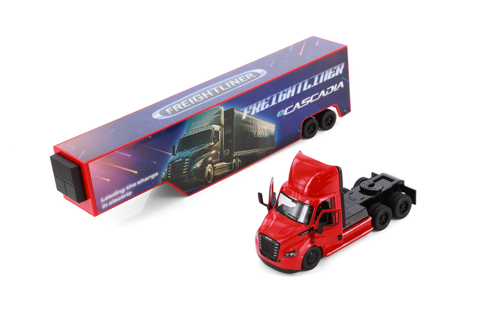 Freightliner eCascadia with Container, Red - Kinsmart 1303D - 1/60 Scale Diecast Model Toy Car