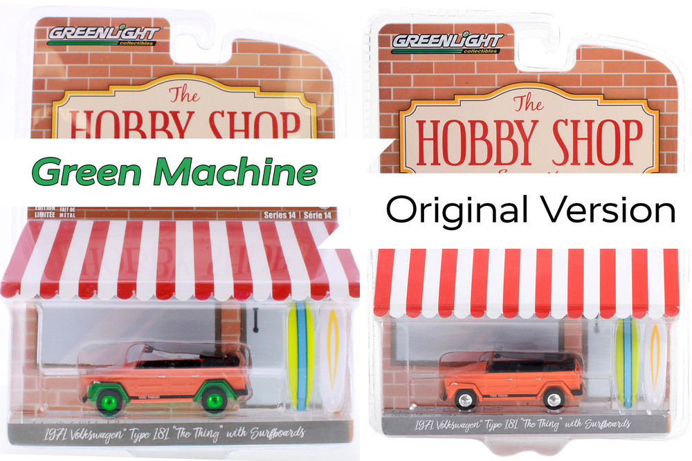 GREEN MACHINE 1971 Volkswagen Thing (Type 181) w/ Surfboards, Orange - Greenlight 97140C - 1/64 Scale Diecast Car