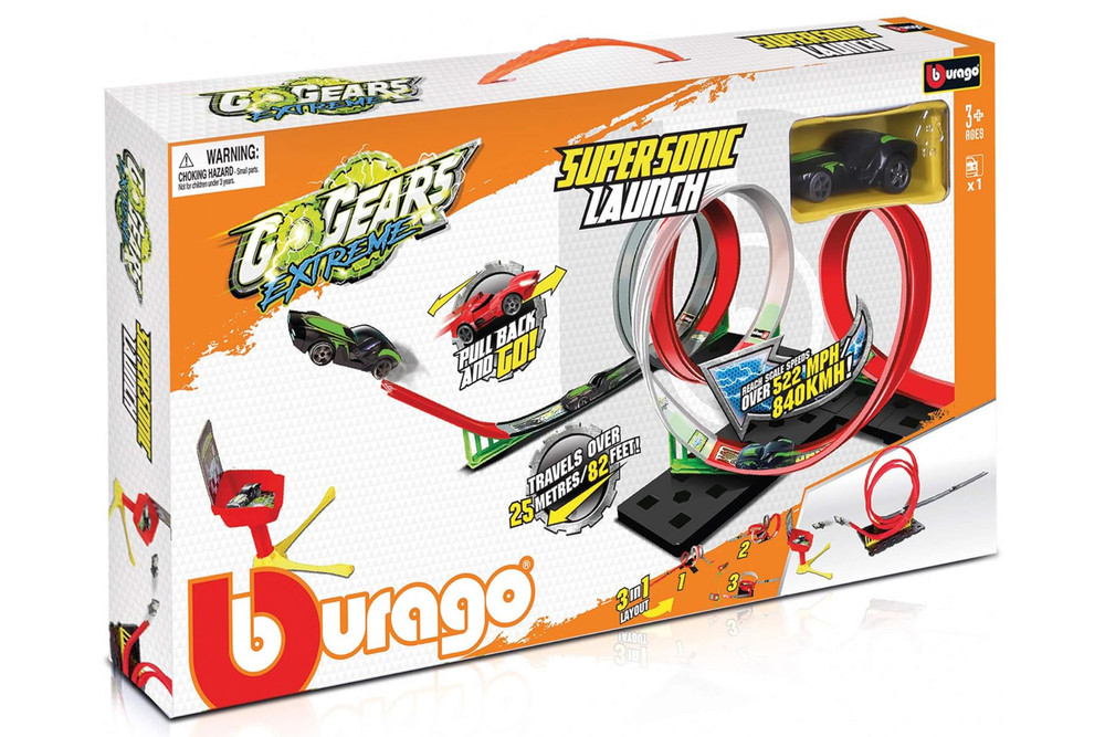 Go Gears Extreme 3 in 1 Supersonic Launch Set w/Racer Car - Bburago 18-30533 - 1/64 Scale Diecast Model Toy Car