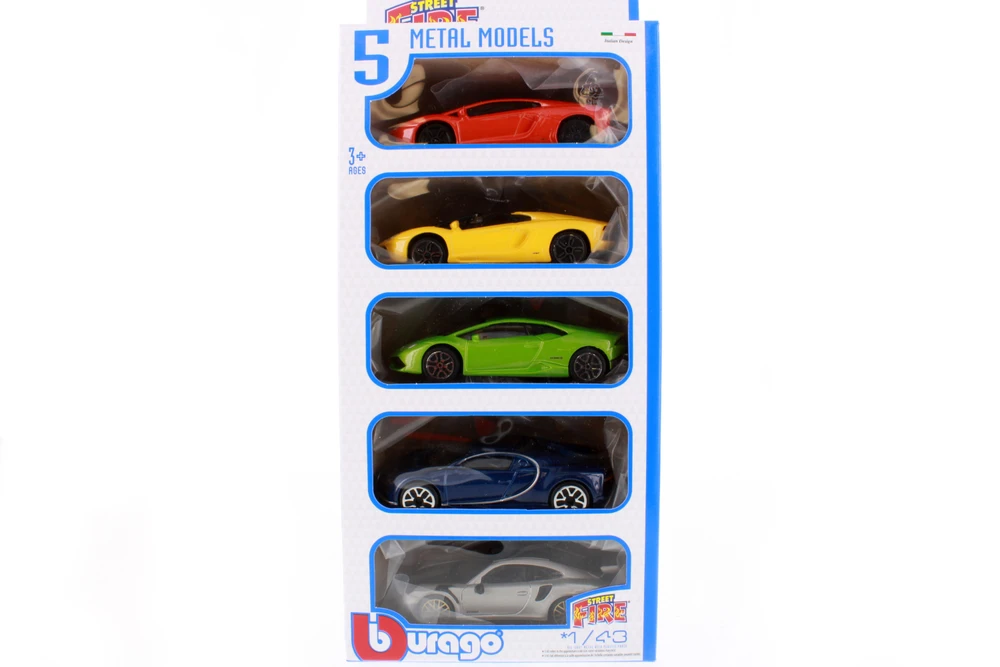 Street Fire 5pc Vehicle Pack, Assortment - Bburago 18-30005 - 1/43 Scale Diecast Model Toy Cars