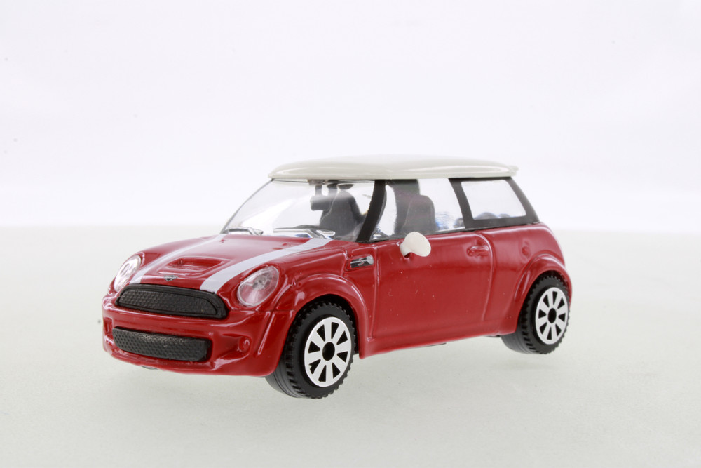 Mini Cooper S w/Street Fire City Kiosk Store Set, Red - Bburago 18-31506 - 1/43 Scale Diecast Model Toy Car