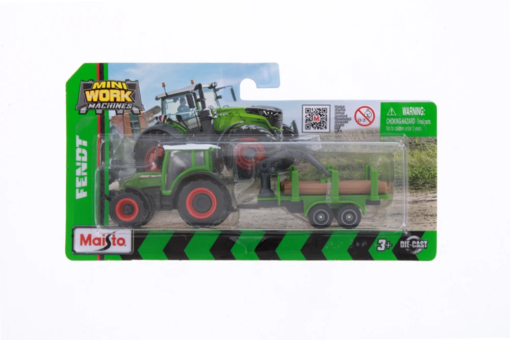 Mini Work Machines Fendt 209 Vario w/Trailer and Logs, Green - Maisto 15590 - 2.75" Scale Diecast Model Toy Car