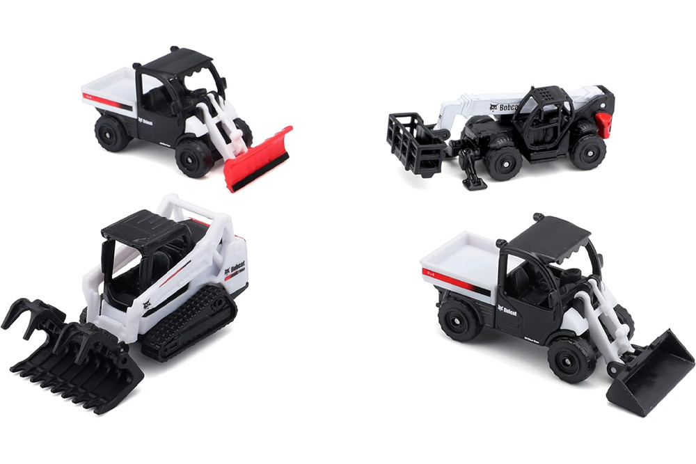 Mini Work Machines Bobcat 4-Pack Construction Vehicles, White - Maisto 12435 - 3" Scale Diecast Model Toy Car