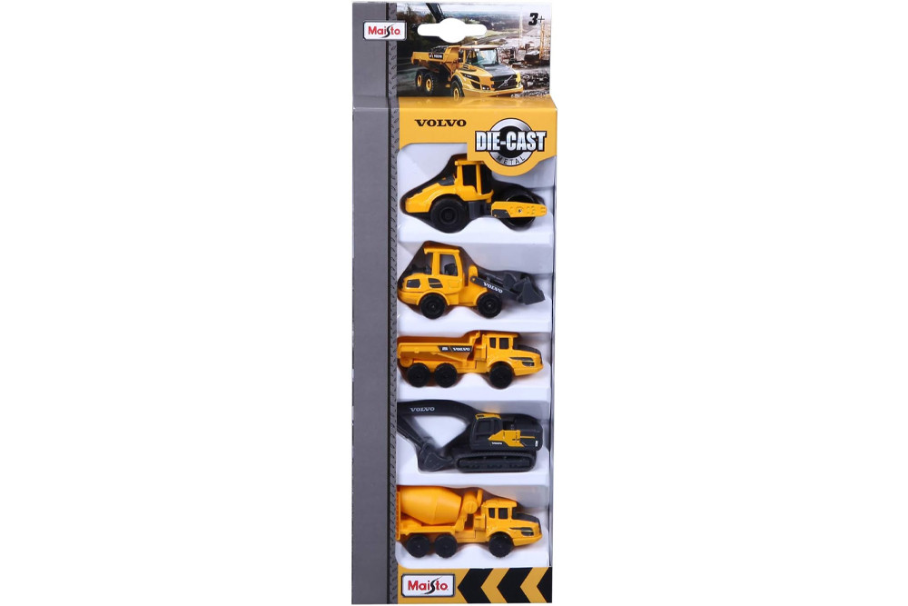 Mini Work Machines Volvo 5-Pack Construction Vehicles, Yellow - Maisto 12375 - 3" Scale Diecast Model Toy Car
