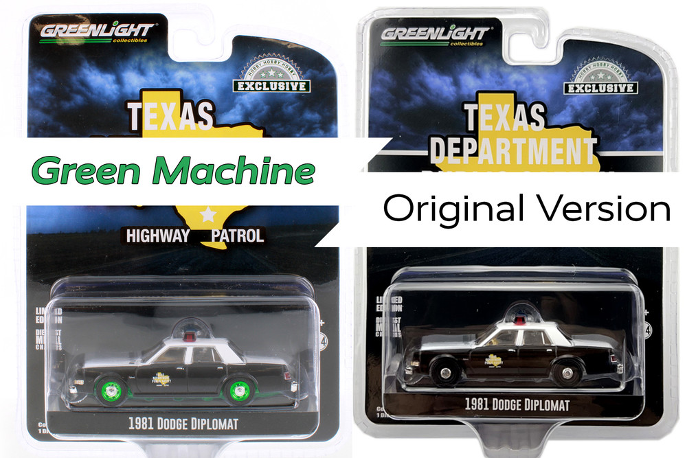 GREEN MACHINE Texas Department of Public Safety 1981 Dodge Diplomat Highway Patrol, White with Black - Greenlight 30303/48 - 1/64 scale Diecast Model Toy Car