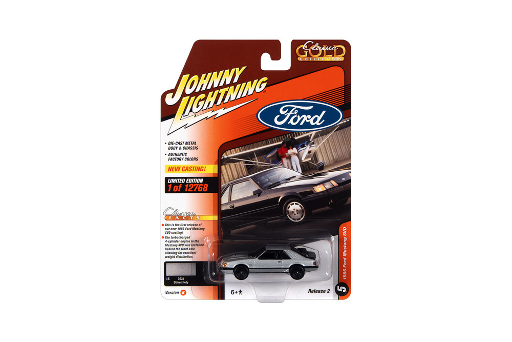 1986 Ford Mustang SVO, Silver - Johnny Lightning JLCG029/48B - 1/64 Scale Diecast Model Toy Car