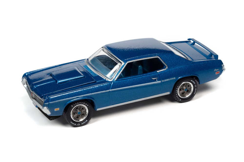 1969 Mercury Cougar Eliminator, Bright Blue Metallic - Johnny Lightning JLCG029/48A - 1/64 Scale Diecast Model Toy Car